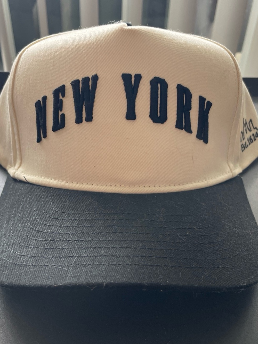 Two-Tone 'New York' Embroidered Baseball Cap - Cream & Black
